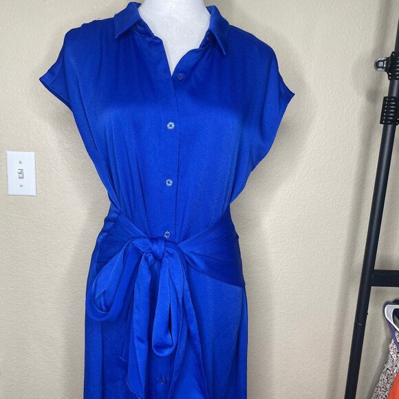 Cushnie Women's Coblat Blue Button Down Cut Out Back Maxi Dress Size Large - Picture 3 of 11